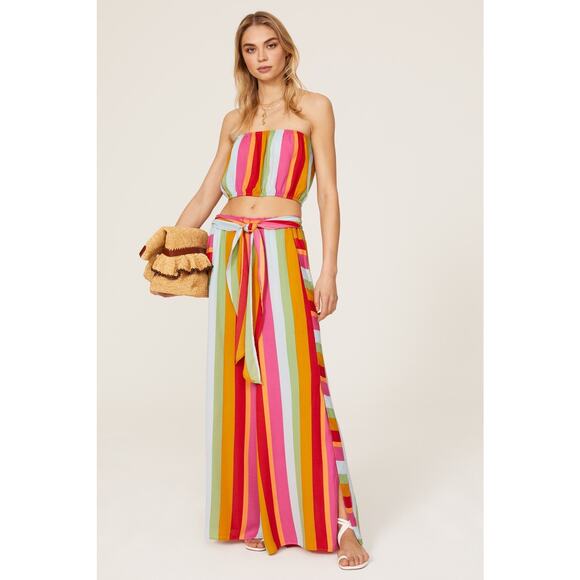 Show Me Your Mumu Sz S Rainbow Striped Wide Leg Journey Tie Waist Resort Pants - Picture 1 of 8